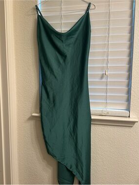 Forever 21 Dark Green Asymmetrical Slip Dress